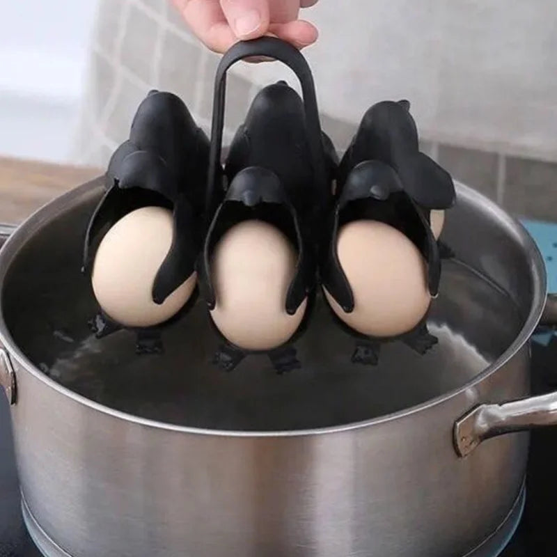 Penguin Egg Steamer & Refrigerator Egg Holder Set 6pcs Electric Egg Cooker with Storage Rack Stackable Organizer for Kitchen