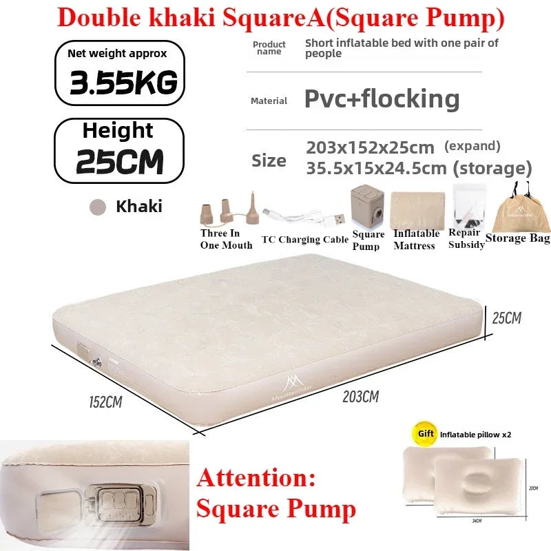 MOUNTAINHIKER New Interior Air Mattress Glamping Mats PVC Inflatable Sleeping Mattress 1/3 Person Camping Bed Mat Built-in Pump