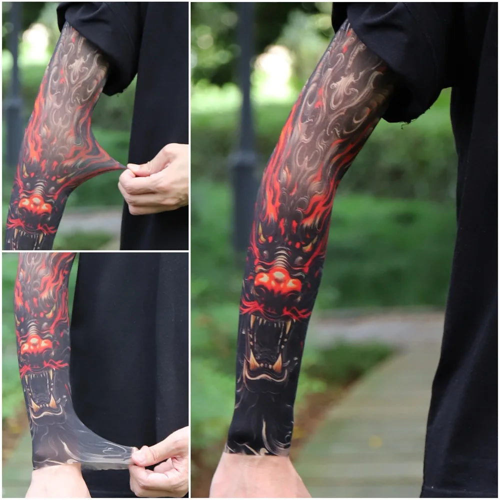Sun Protection Tattoo Sleeve Cycling Cooling Summer Driving Seamless Arm Cover Men Ultra-Thin Breathable Elastic Arm Sleeve
