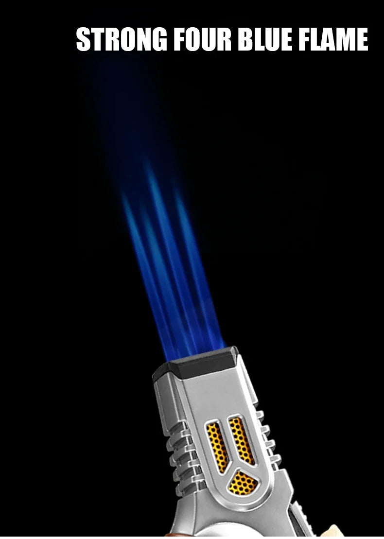JOBON-Windproof Inflatable Cigar Lighter, Strong Four Blue Flame, Adjustable Size, Fixed Fire Lock Design, Torch Gun Cycle