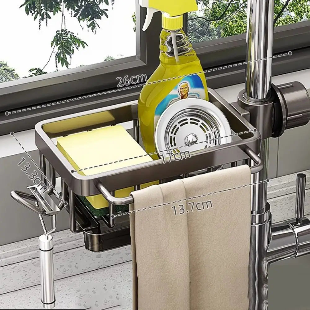 Space Aluminum Kitchen Sink Drain Rack Bathroom Organizer Multipurppse Sponge Storage Basket Soap Drainer Shelf Save Space