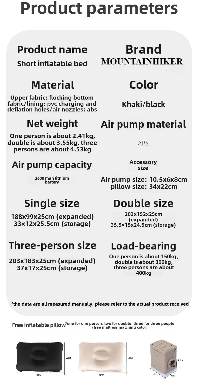 MOUNTAINHIKER New Interior Air Mattress Glamping Mats PVC Inflatable Sleeping Mattress 1/3 Person Camping Bed Mat Built-in Pump
