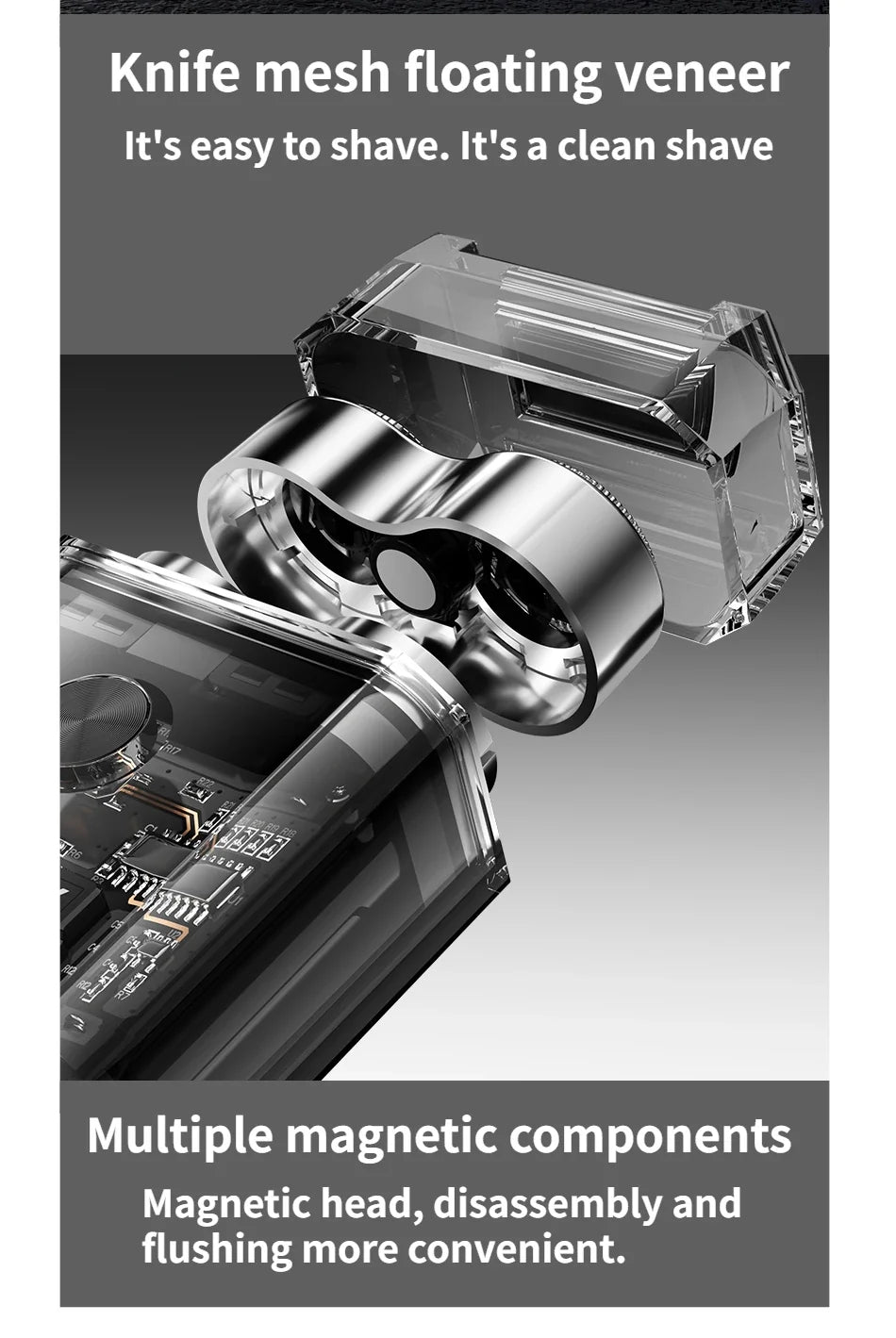 Electric Shaver、Transparent Body Rotary、Mini Portable Waterproof、IPX7 Wet Dry Electric、Travel Men Shaver