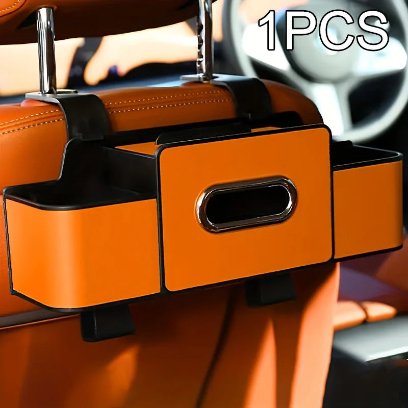 Car Back Seat Organizer with 2 Drink Cup Holder-Tissue Box and Storage Box Hook-Multi-functional Storage-Great for Travel