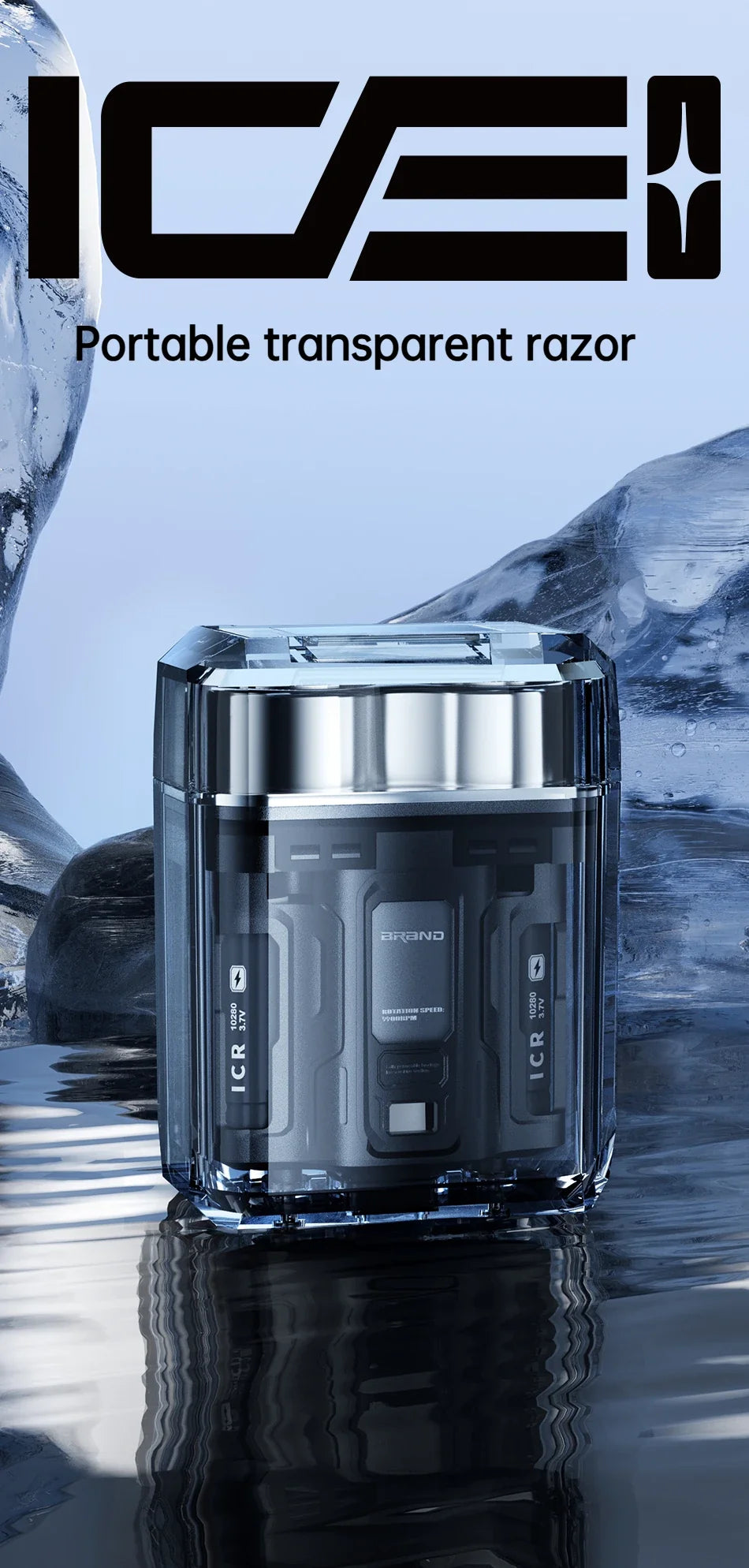 Electric Shaver、Transparent Body Rotary、Mini Portable Waterproof、IPX7 Wet Dry Electric、Travel Men Shaver