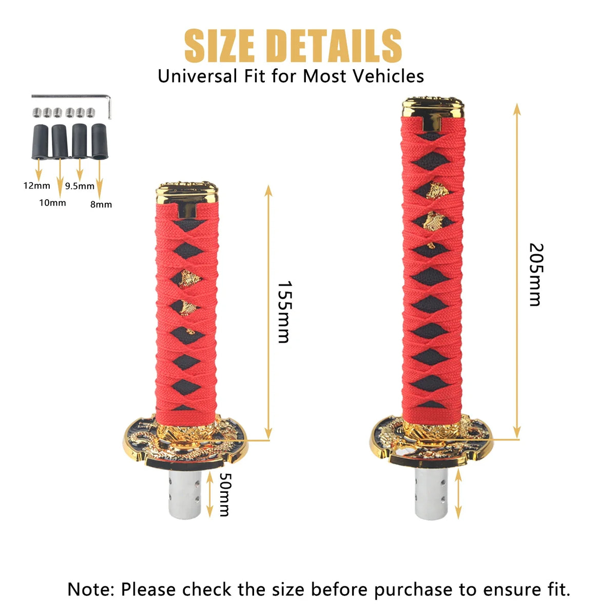 Universal JDM Samurai Sword Shift Knob 150mm / 200mm Samurai knife shift knob with adapter