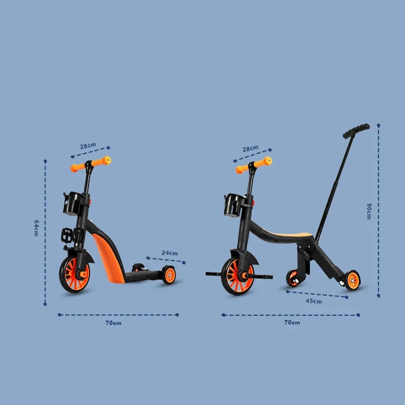 Multifunction Kick Scooter Height Adjustable For Kids Boys Girls Cycling Bicycles Foot Scooters With Push Handle,Pedal 3 In 1