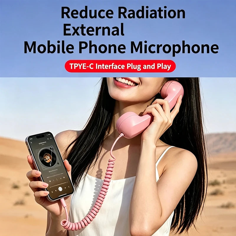 3.5mm/Type-C Retro Phone Handset, Radiation Proof Telephone Handset Cell Phone Receiver with Mic, for Cell Phones, Smartphone