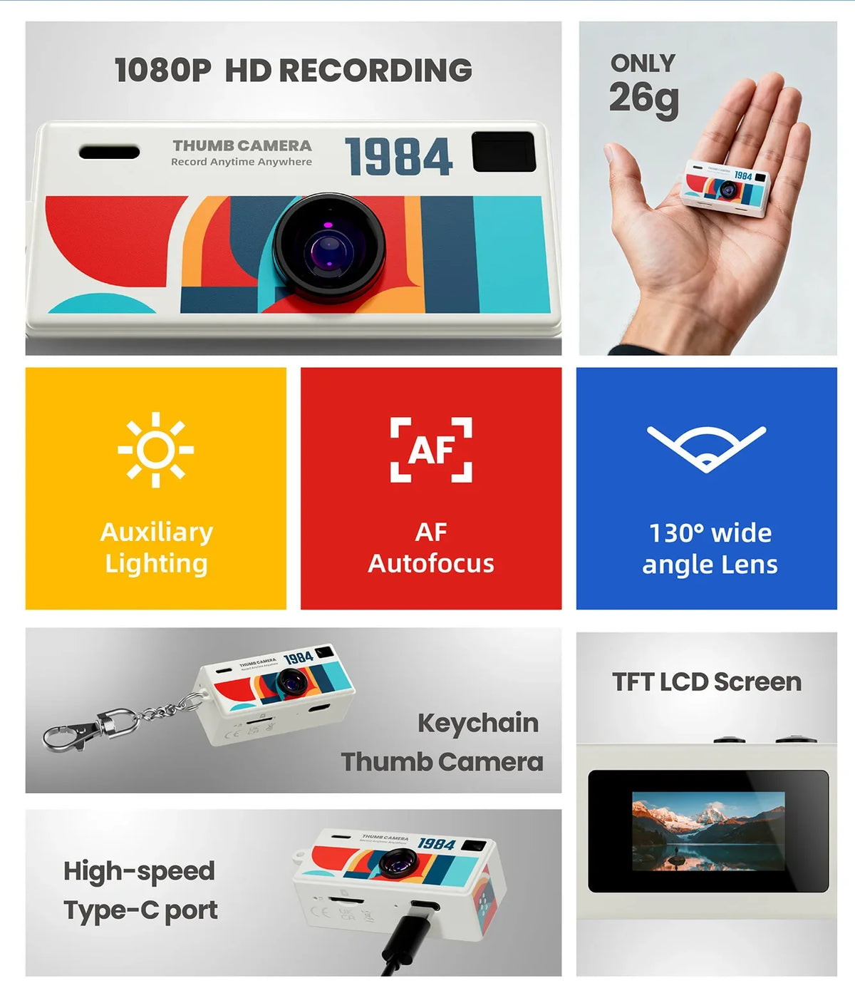 Mini Camera Hidden Camera Keychain Camera Daily Recording Student Sports Dedicated 1080P Support Storage Card Student Gifts