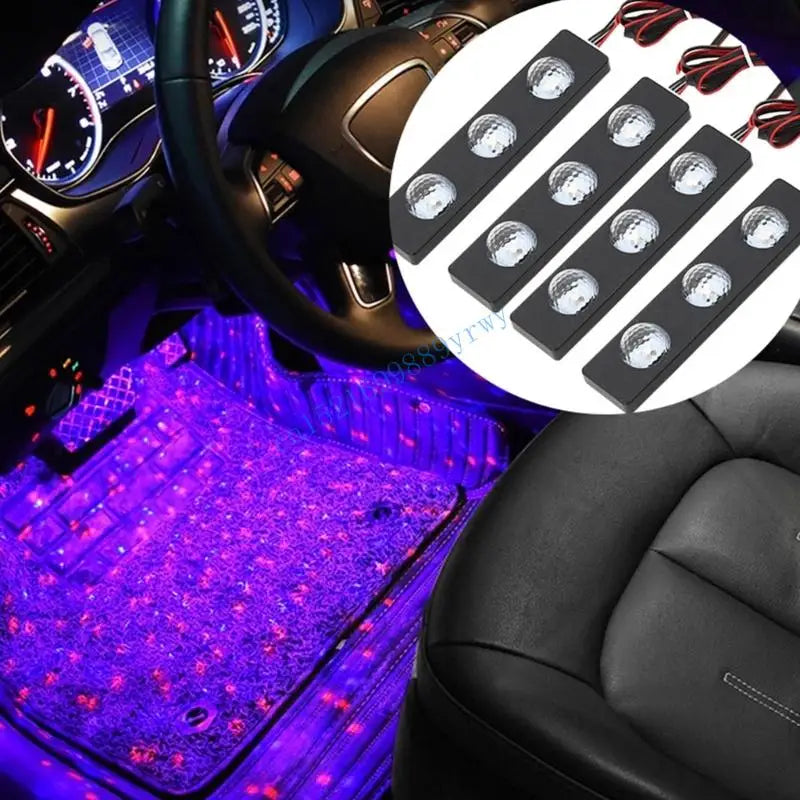 Pack of 4 Energy Saving LED Lights for Automobiles Sound Activated Color Modes Universal Fit Simple Attachment Included 6XDB