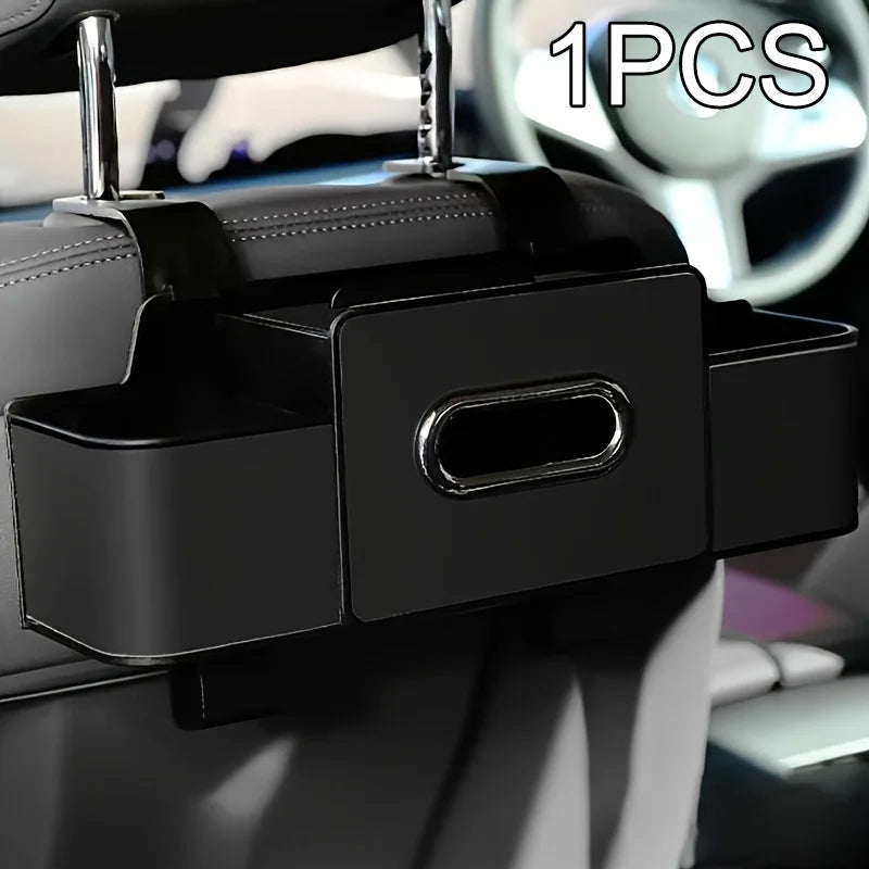 Car Back Seat Organizer with 2 Drink Cup Holder-Tissue Box and Storage Box Hook-Multi-functional Storage-Great for Travel