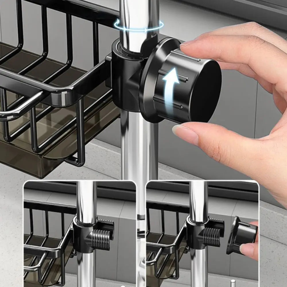 Space Aluminum Kitchen Sink Drain Rack Bathroom Organizer Multipurppse Sponge Storage Basket Soap Drainer Shelf Save Space