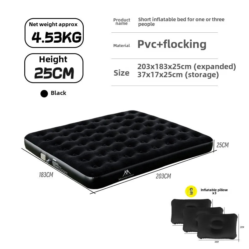 MOUNTAINHIKER New Interior Air Mattress Glamping Mats PVC Inflatable Sleeping Mattress 1/3 Person Camping Bed Mat Built-in Pump