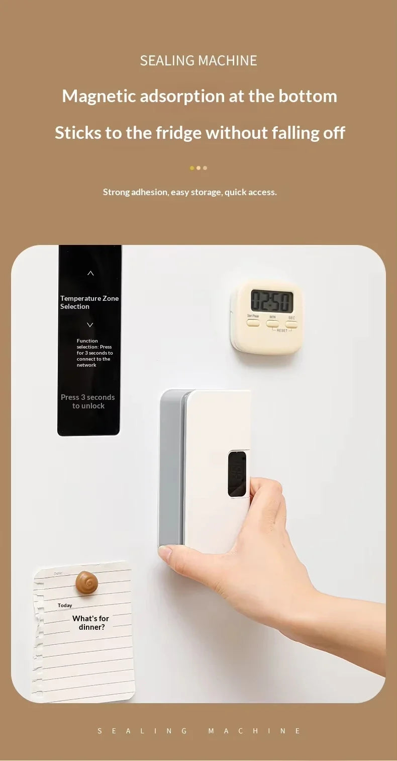 Rechargeable mini sealer with digital display, portable manual sealer, suitable for coffee, tea and snacks, ear-hook style.