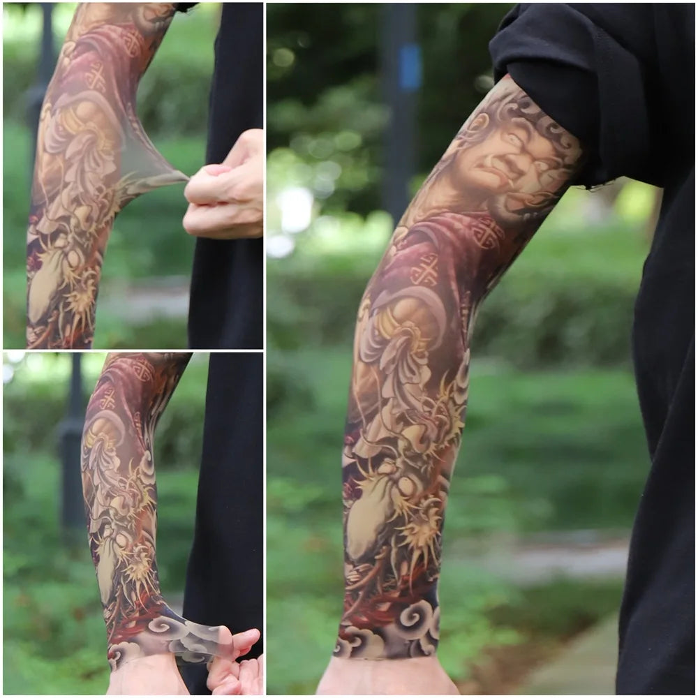 Sun Protection Tattoo Sleeve Cycling Cooling Summer Driving Seamless Arm Cover Men Ultra-Thin Breathable Elastic Arm Sleeve