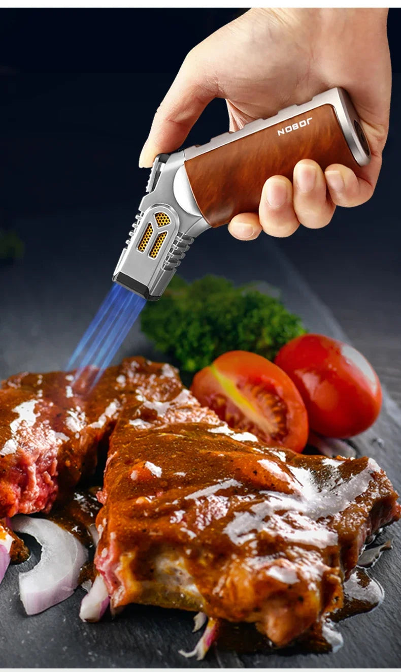 JOBON-Windproof Inflatable Cigar Lighter, Strong Four Blue Flame, Adjustable Size, Fixed Fire Lock Design, Torch Gun Cycle