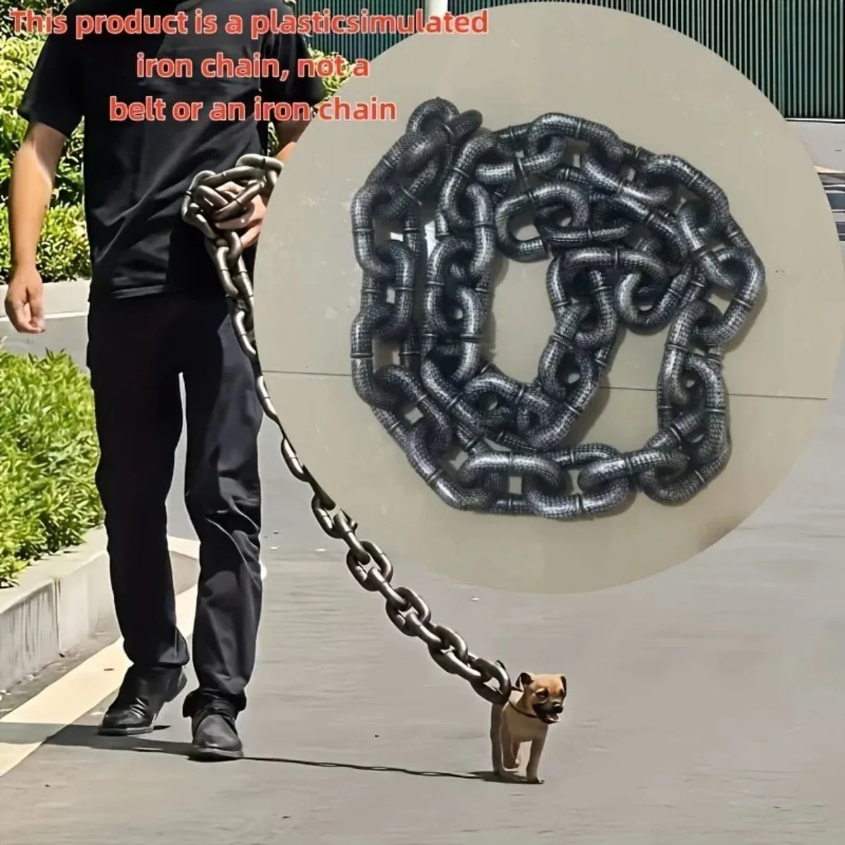 Plastic Iron Chain Handcuff Foot Shackle Dog Leash Set, Movie Prop Cosplay Costume, 1.5m/1.8m