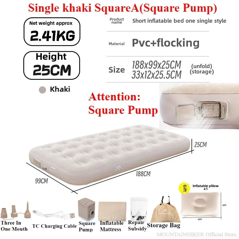 MOUNTAINHIKER New Interior Air Mattress Glamping Mats PVC Inflatable Sleeping Mattress 1/3 Person Camping Bed Mat Built-in Pump