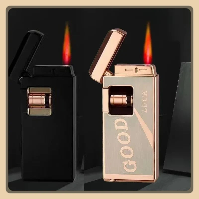 Metal Induction Windproof Red Jet Flame Butane Gas Lighter Creative Touch Roller Battery Ignition Smoking Accessories Gadgets