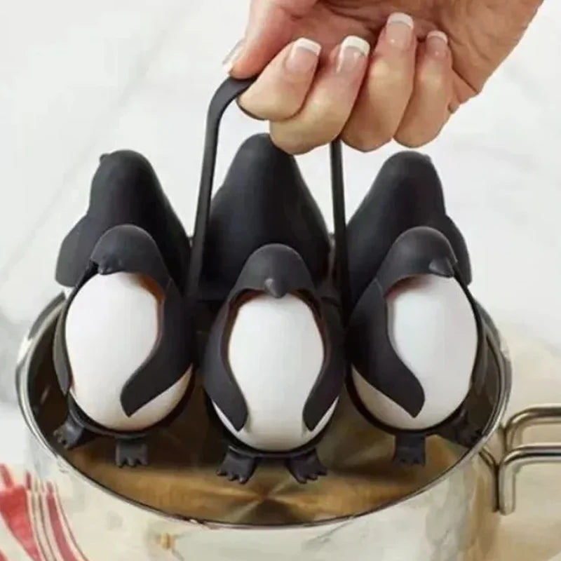 Penguin Egg Steamer & Refrigerator Egg Holder Set 6pcs Electric Egg Cooker with Storage Rack Stackable Organizer for Kitchen