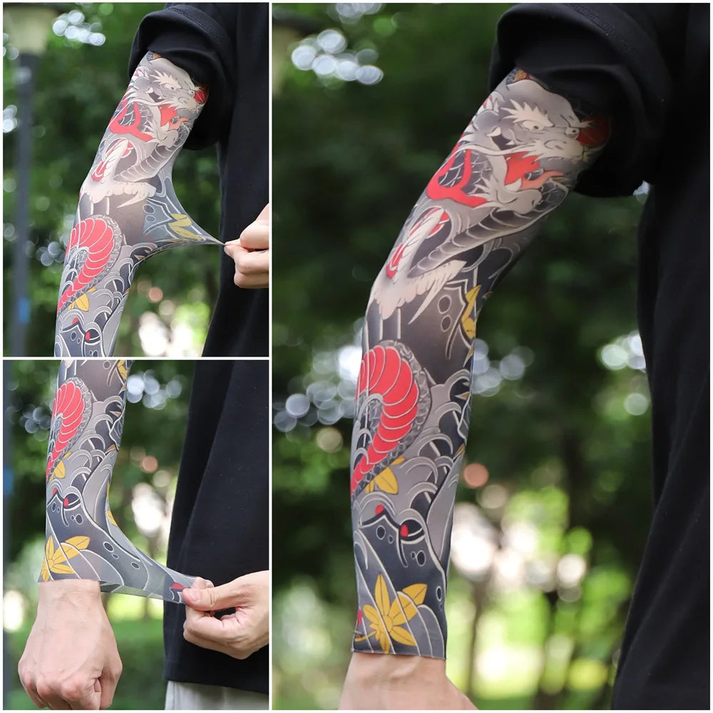 Sun Protection Tattoo Sleeve Cycling Cooling Summer Driving Seamless Arm Cover Men Ultra-Thin Breathable Elastic Arm Sleeve