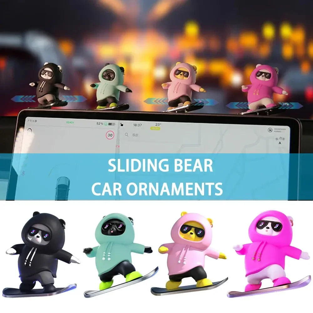 DOXINGYE Car Ornament Car Center Console Ornaments Mini Cartoon Skateboard Bear Decorations Auto Interior Decor Accessories