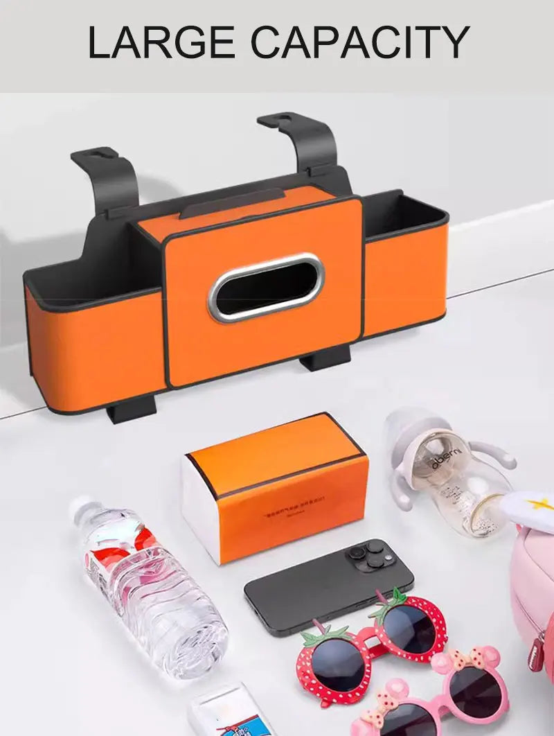 Car Back Seat Organizer with 2 Drink Cup Holder-Tissue Box and Storage Box Hook-Multi-functional Storage-Great for Travel