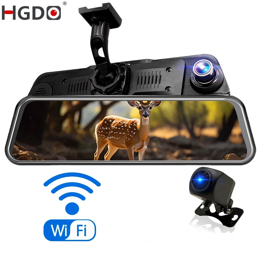 HGDO 10" WIFI Dash Cam Video Recorder Rear View Camera  Mirror FHD 1080P Car DVR Night Vision Auto Driving Recorder Mount Dvrs