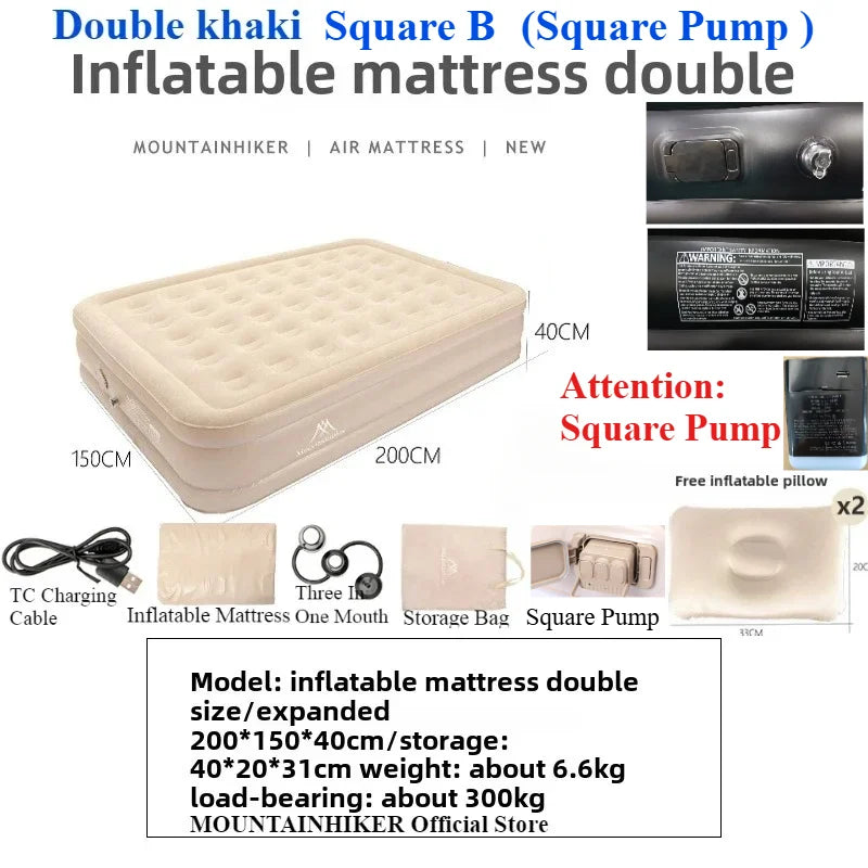 MOUNTAINHIKER New Interior Air Mattress Glamping Mats PVC Inflatable Sleeping Mattress 1/3 Person Camping Bed Mat Built-in Pump