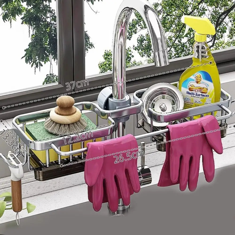 Space Aluminum Kitchen Sink Drain Rack Bathroom Organizer Multipurppse Sponge Storage Basket Soap Drainer Shelf Save Space