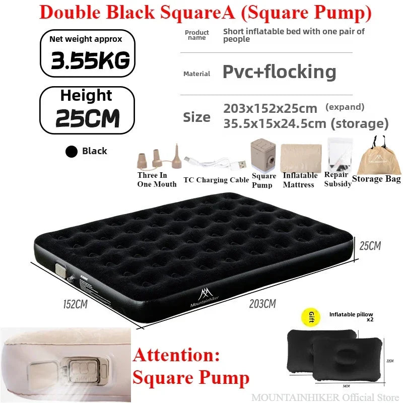 MOUNTAINHIKER New Interior Air Mattress Glamping Mats PVC Inflatable Sleeping Mattress 1/3 Person Camping Bed Mat Built-in Pump