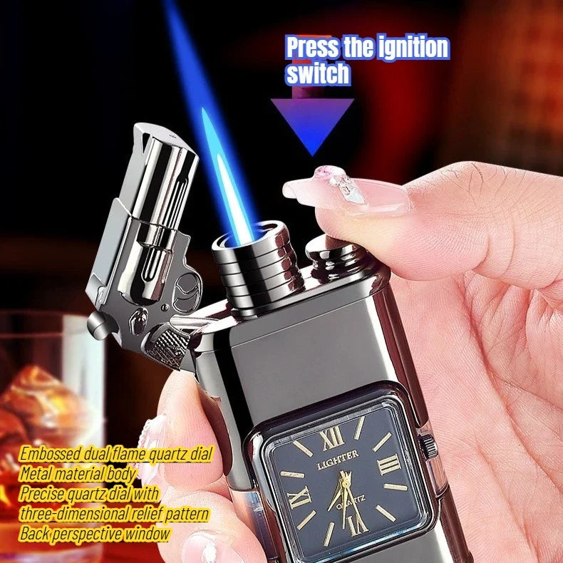 New Fashionable Multi Functional Double Fire Inflatable Lighter Convenient with Dial Breathable Chamber Cigarette Accessories