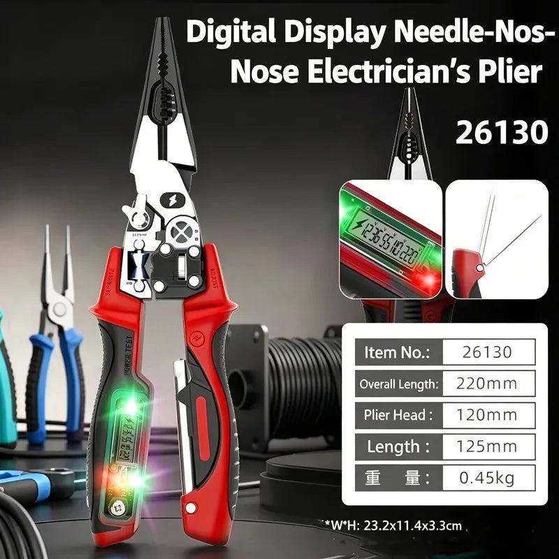 Multifunctional Alloy Steel Electrician Tool Set, Wire Stripper, Diagonal & Needle Nose Pliers with Voltage Tester