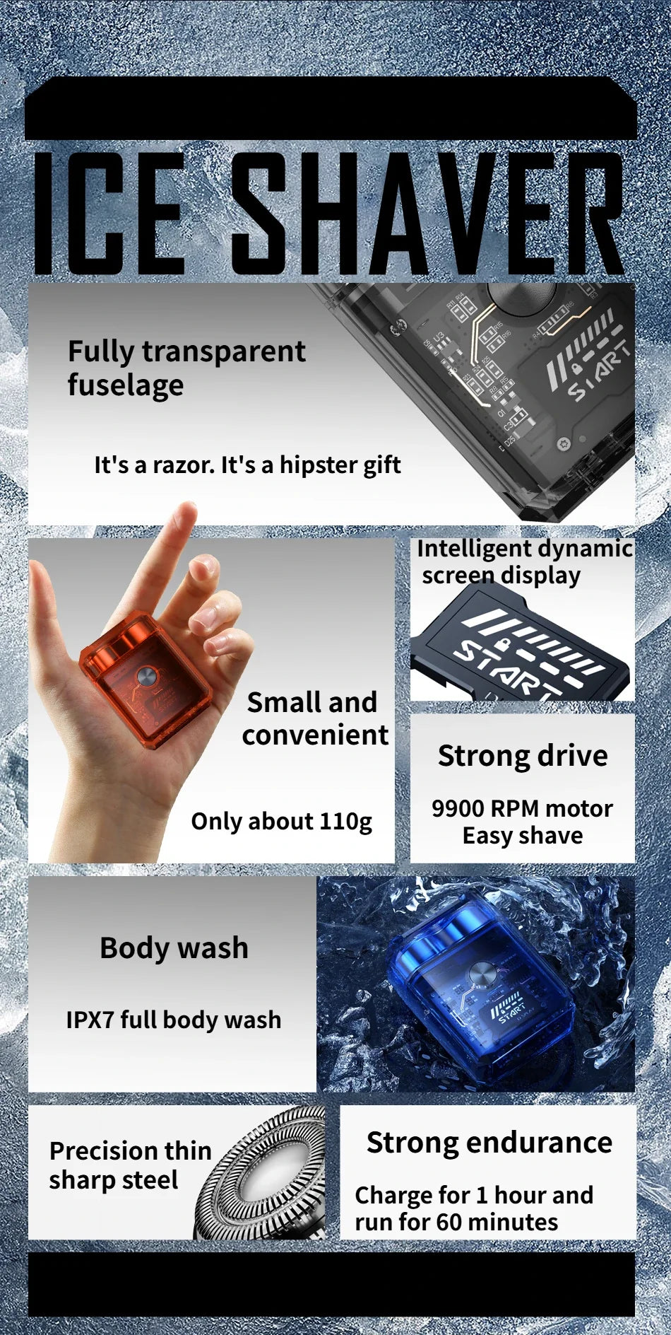 Electric Shaver、Transparent Body Rotary、Mini Portable Waterproof、IPX7 Wet Dry Electric、Travel Men Shaver