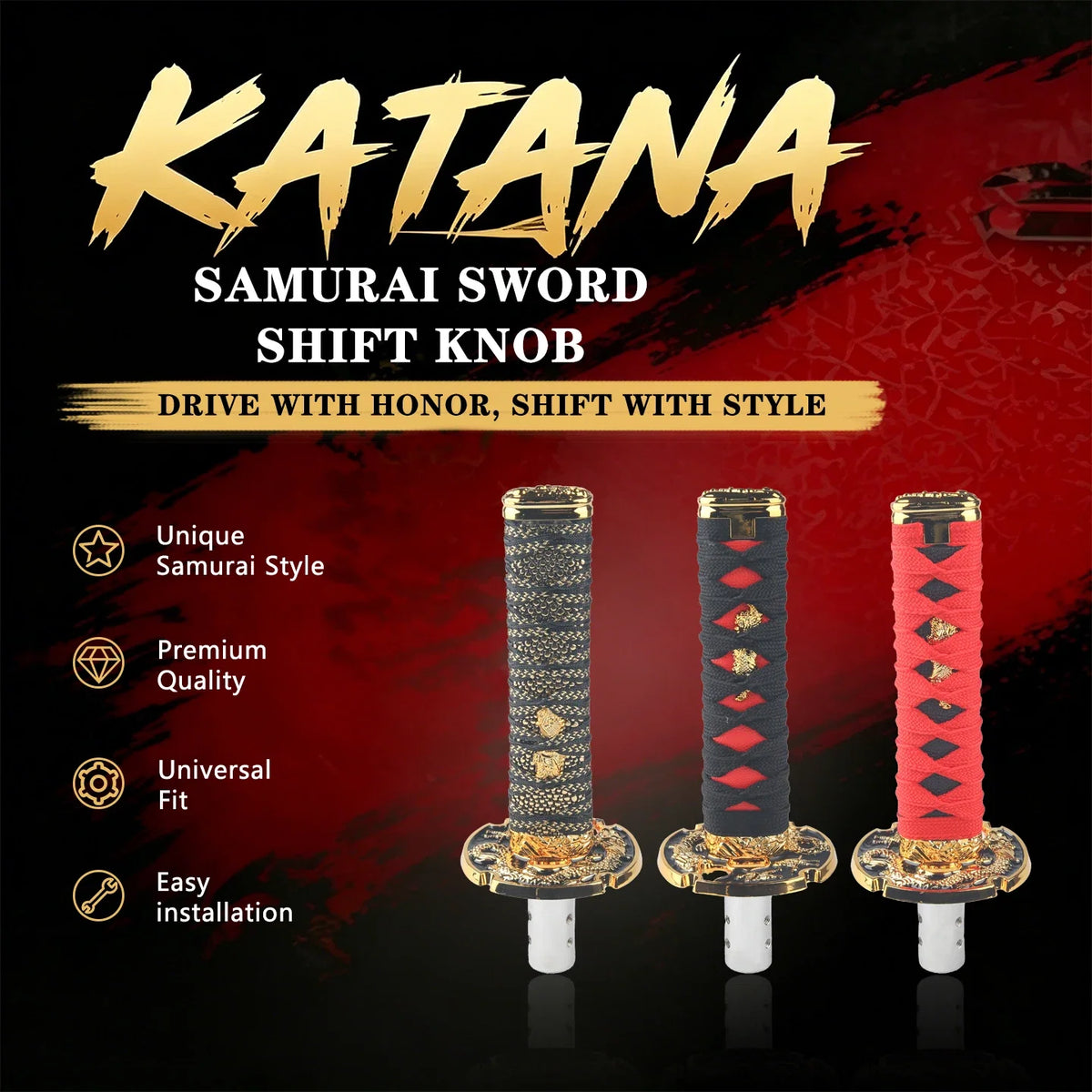 Universal JDM Samurai Sword Shift Knob 150mm / 200mm Samurai knife shift knob with adapter