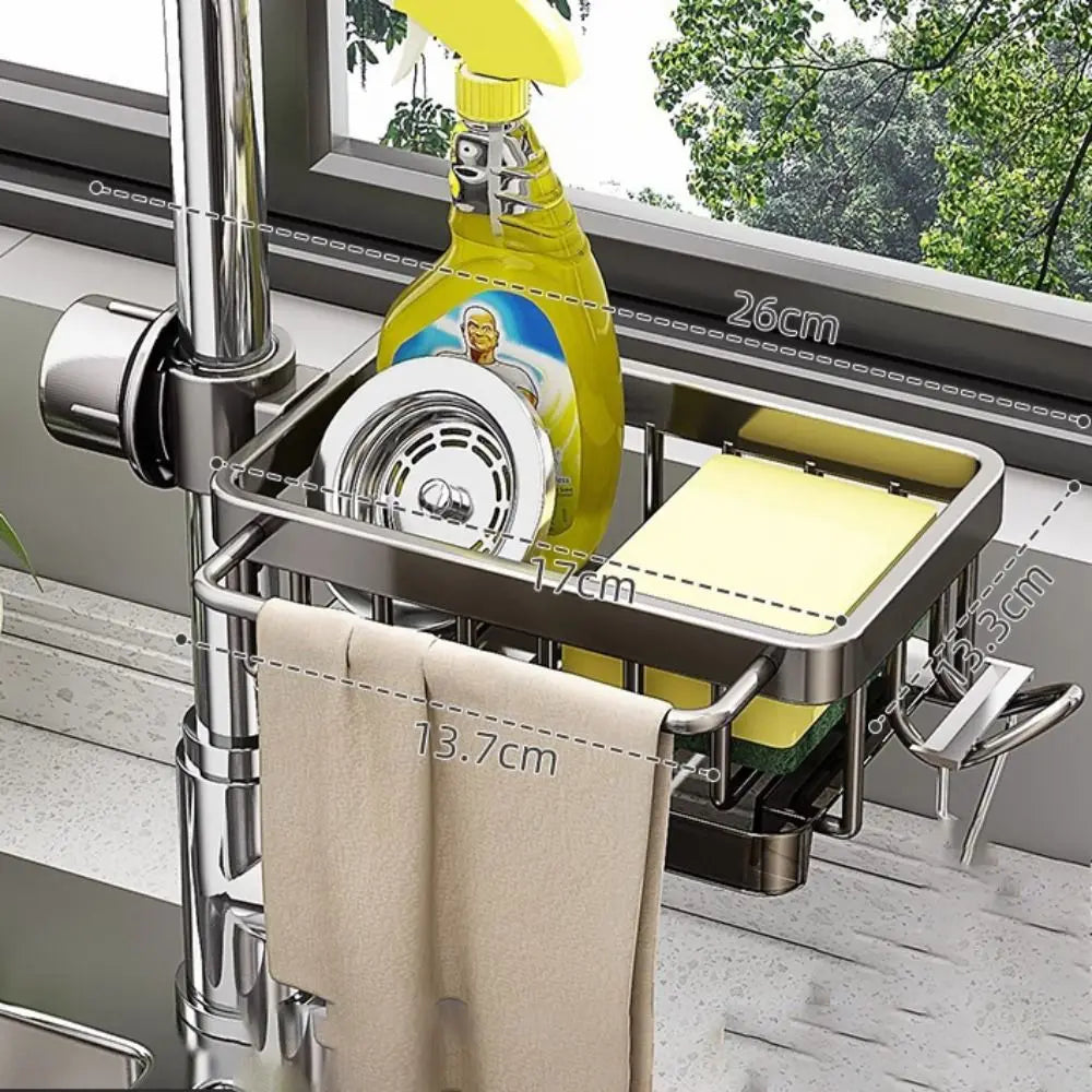 Space Aluminum Kitchen Sink Drain Rack Bathroom Organizer Multipurppse Sponge Storage Basket Soap Drainer Shelf Save Space