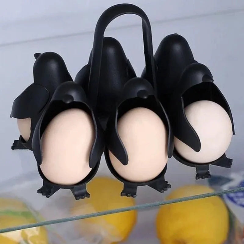 Penguin Egg Steamer & Refrigerator Egg Holder Set 6pcs Electric Egg Cooker with Storage Rack Stackable Organizer for Kitchen