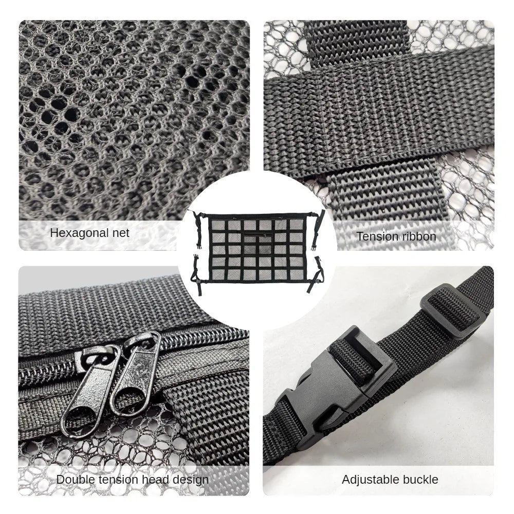 Universal Car Interior Roof Storage Organizer Bag Car Supplies Storage Mesh Bag Polyester Black Car Back Seat Organizer