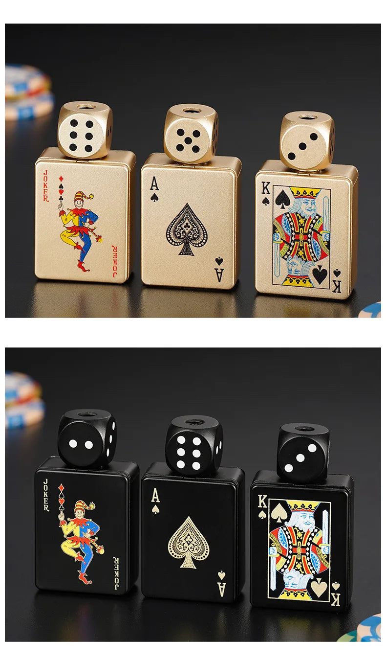 Tiktok Hot Sales Rotating Dice Playing Card Gas Lighter Decompression Toy Tide Play Gas Lighter Green Flame Windproof Lighter