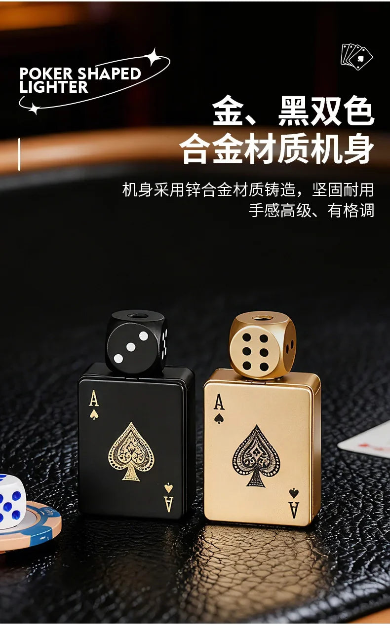 Tiktok Hot Sales Rotating Dice Playing Card Gas Lighter Decompression Toy Tide Play Gas Lighter Green Flame Windproof Lighter