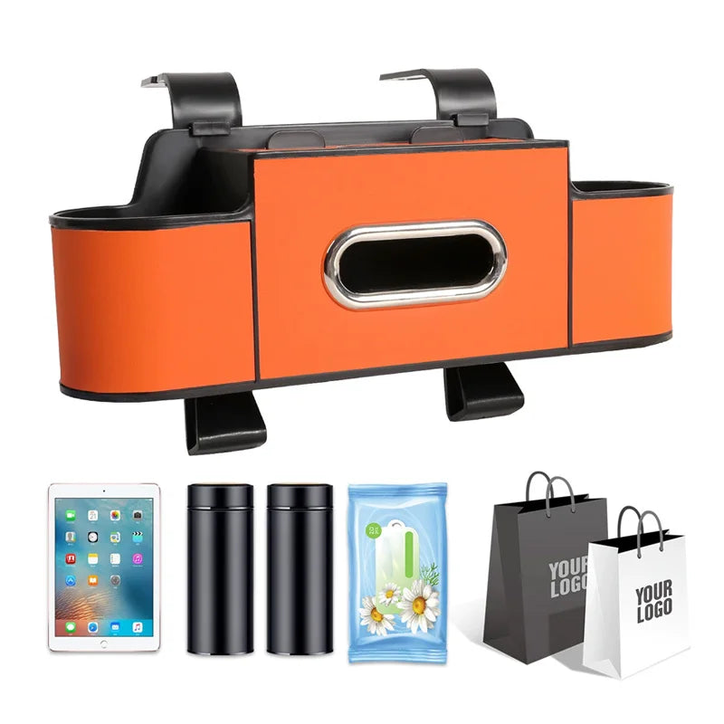 Car Back Seat Organizer with 2 Drink Cup Holder-Tissue Box and Storage Box Hook-Multi-functional Storage-Great for Travel