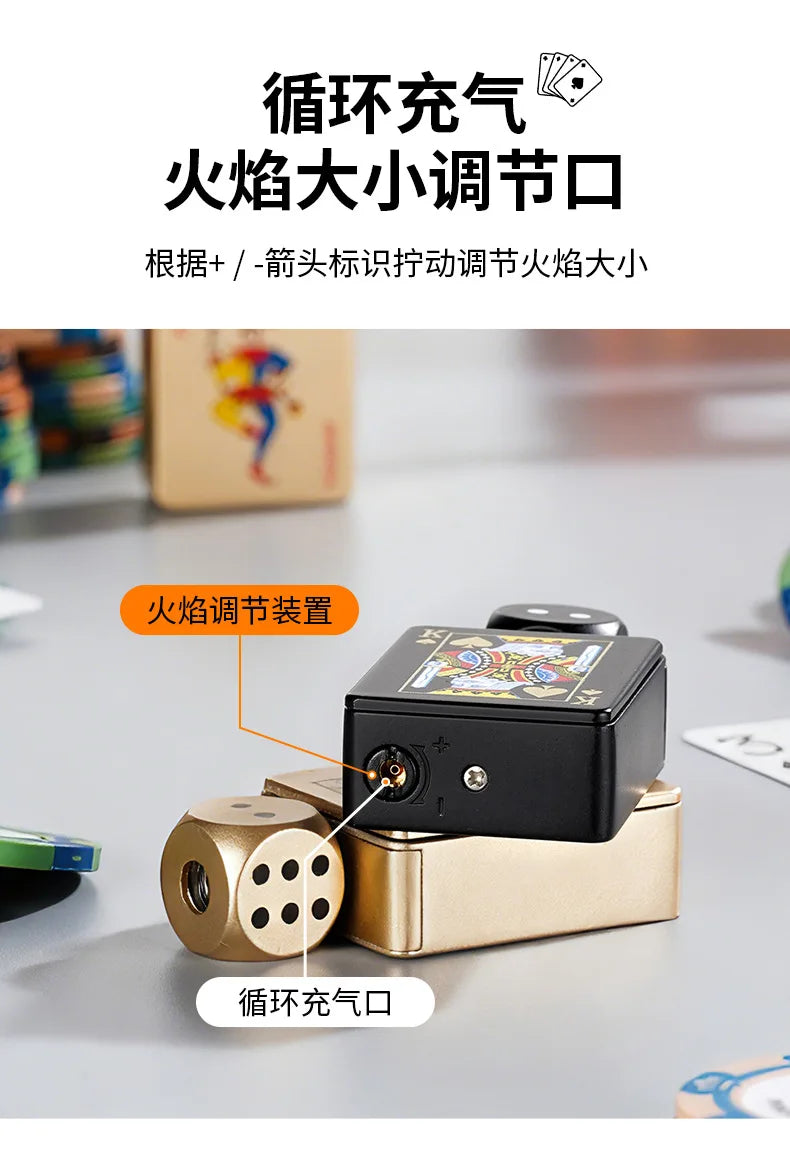 Tiktok Hot Sales Rotating Dice Playing Card Gas Lighter Decompression Toy Tide Play Gas Lighter Green Flame Windproof Lighter