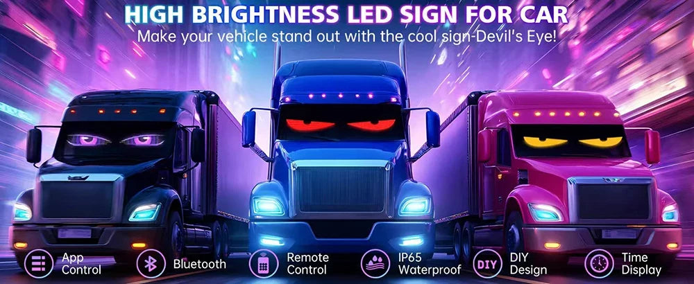 LED Truck Devil Eye Matrix Pixel Panel Remote App Control Soft Lighting Graffiti Scrolling DIY Programmable Flexible Screen