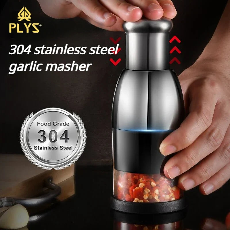 PLYS 304 stainless steel garlic masher, household manual garlic masher, kitchen specific garlic chopping and mashing tool