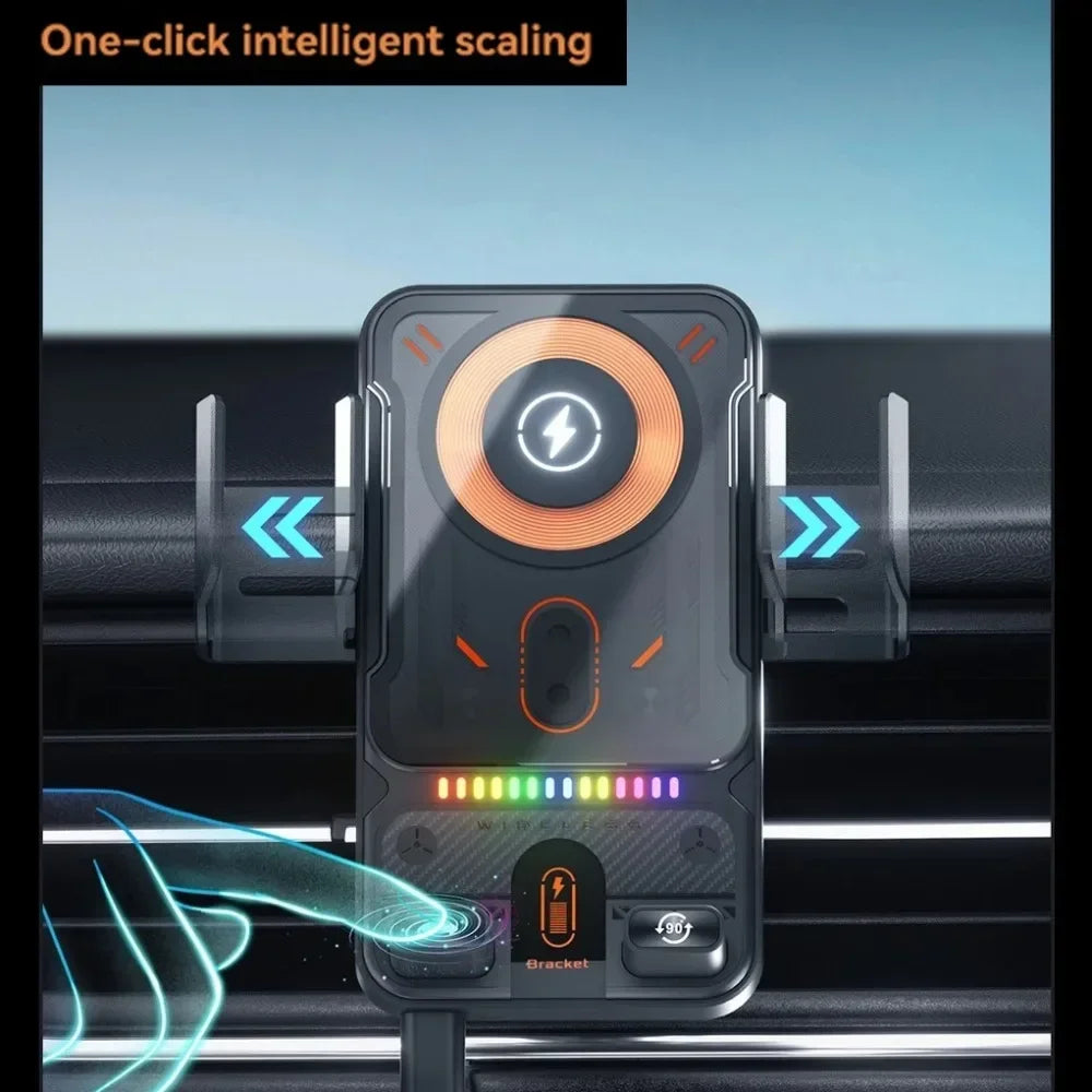 Car Unicersal Air Vent Electric Rotating Opening Closing Phone Holder 15W Wireless Charger Dual Coil Smart Phones Fast Charging