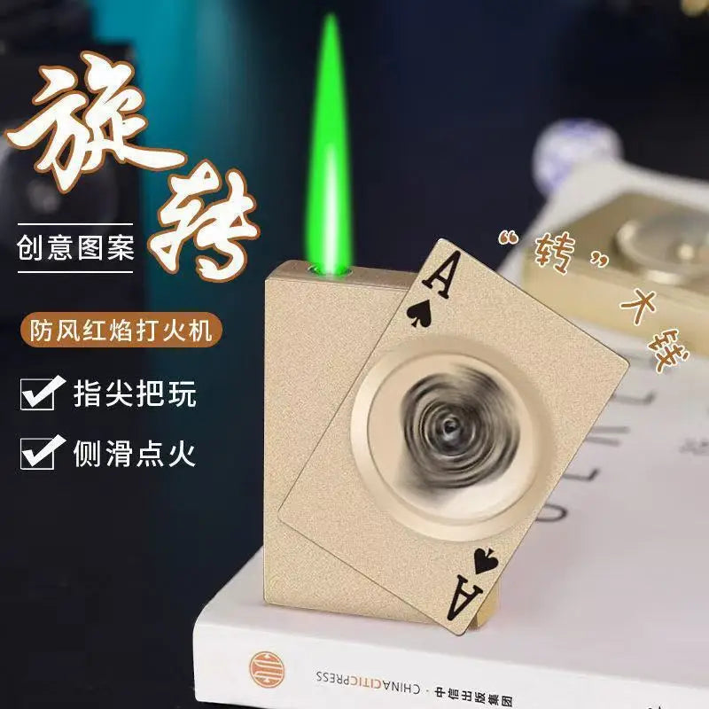 New Butane Gas Lighter Rotating Decompression Poker Windproof Inflatable Lighter Cigarette Accessories Men's Small Gift