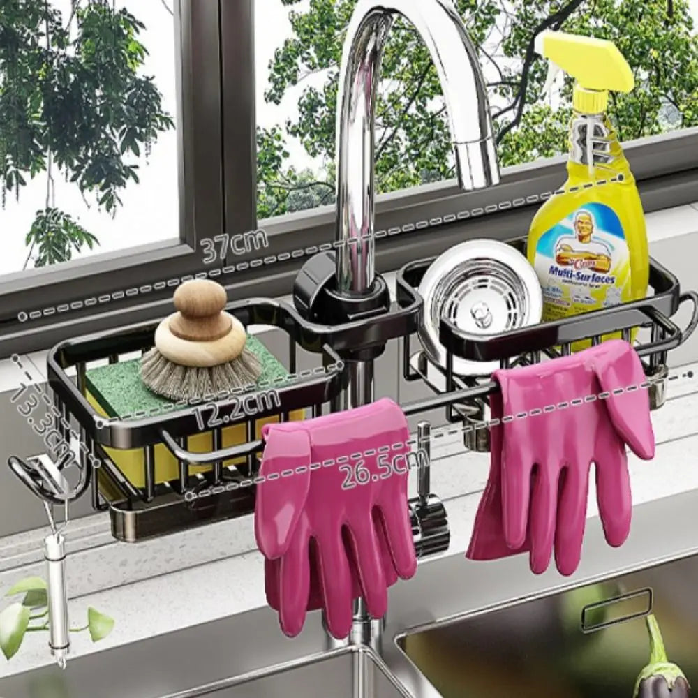 Space Aluminum Kitchen Sink Drain Rack Bathroom Organizer Multipurppse Sponge Storage Basket Soap Drainer Shelf Save Space