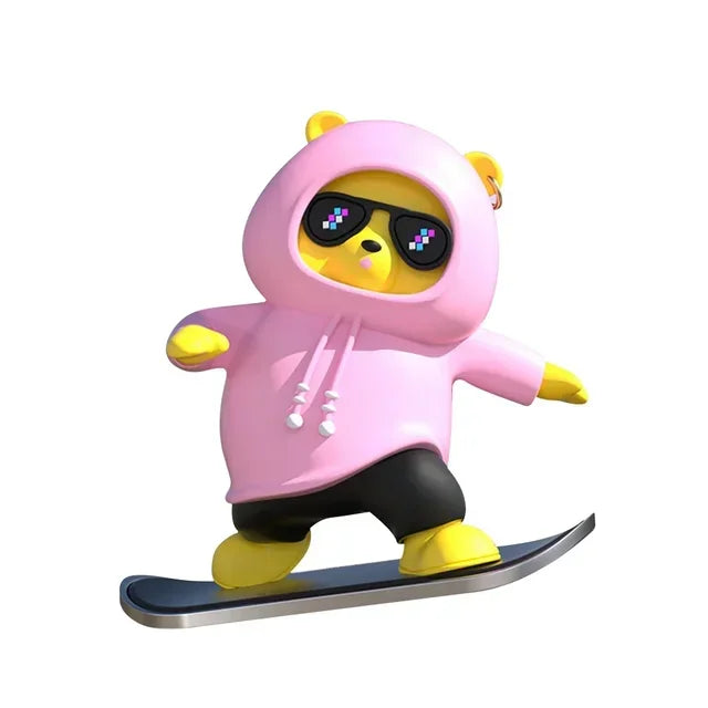DOXINGYE Car Ornament Car Center Console Ornaments Mini Cartoon Skateboard Bear Decorations Auto Interior Decor Accessories