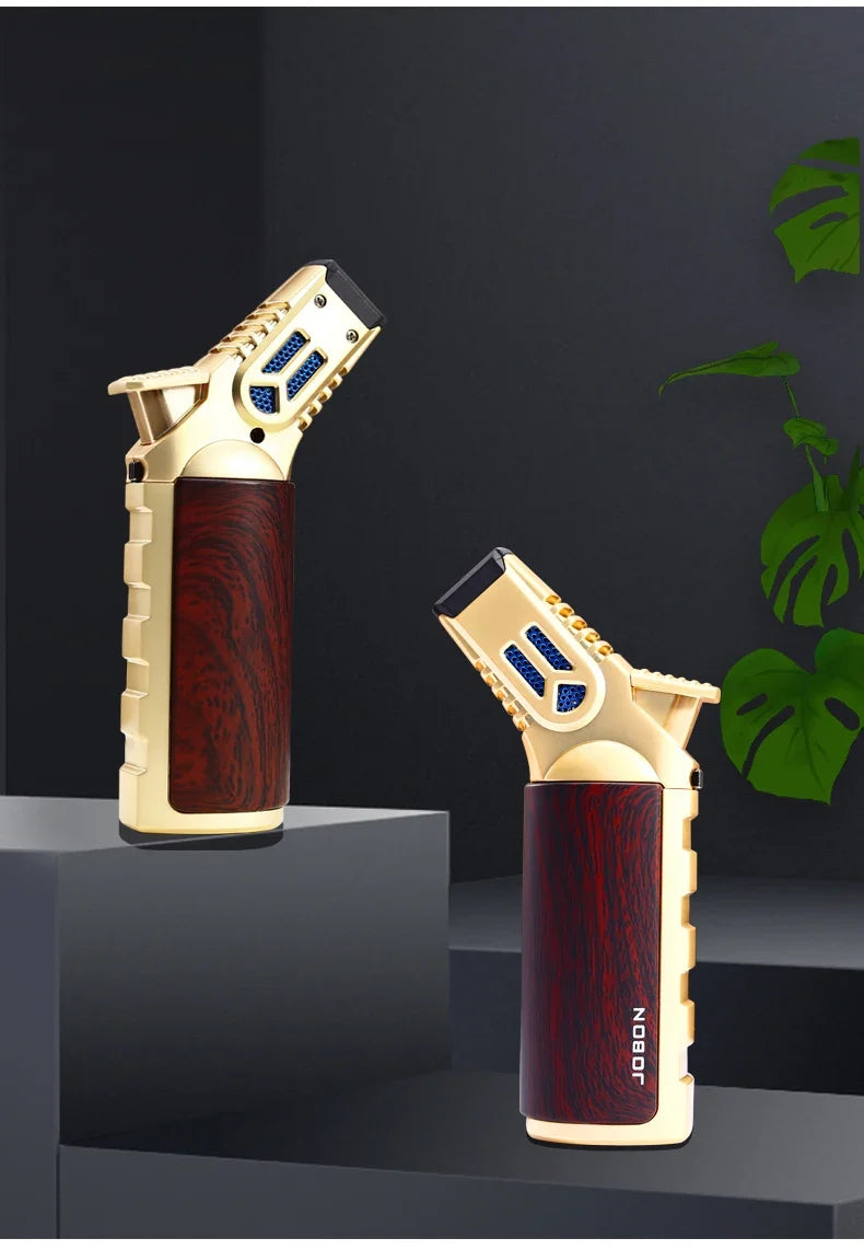 JOBON-Windproof Inflatable Cigar Lighter, Strong Four Blue Flame, Adjustable Size, Fixed Fire Lock Design, Torch Gun Cycle