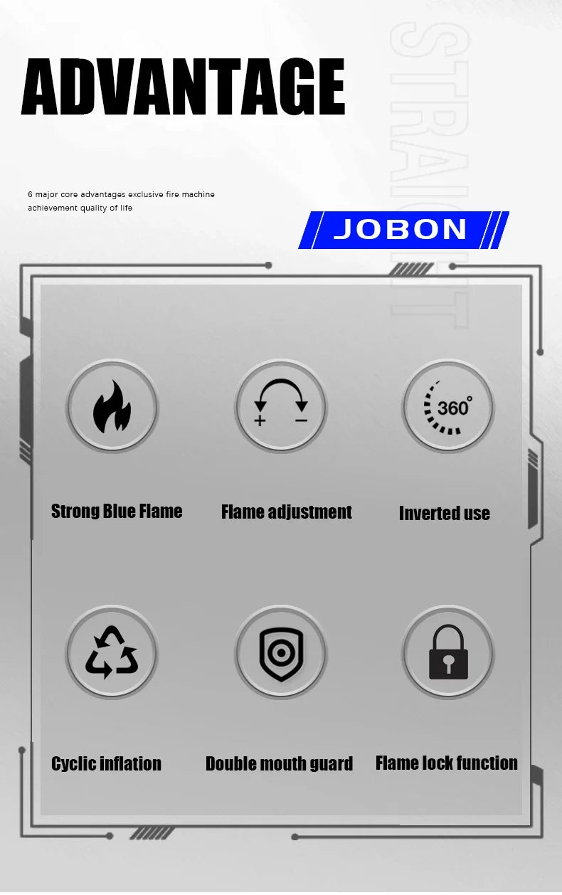 JOBON-Windproof Inflatable Cigar Lighter, Strong Four Blue Flame, Adjustable Size, Fixed Fire Lock Design, Torch Gun Cycle